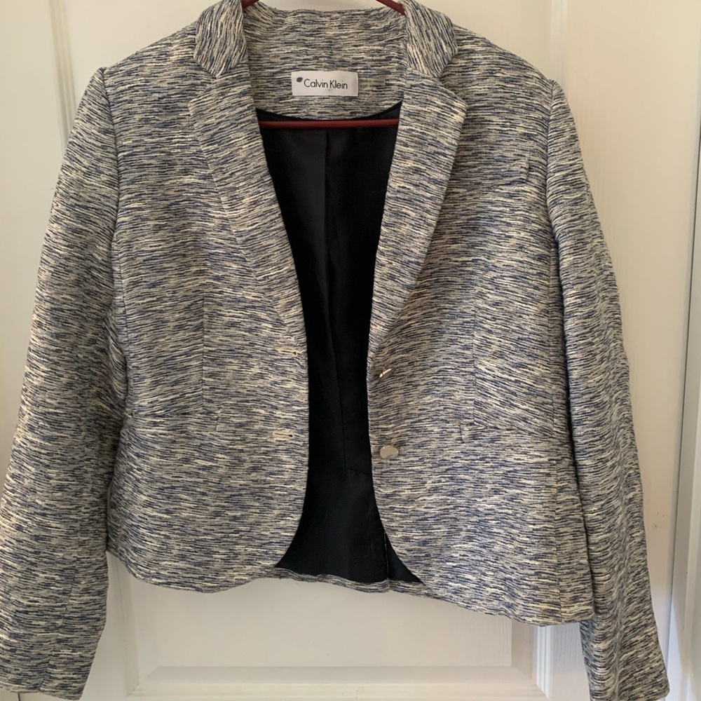 Calvin Klein Gray Cropped Blazer with Notched Lapel